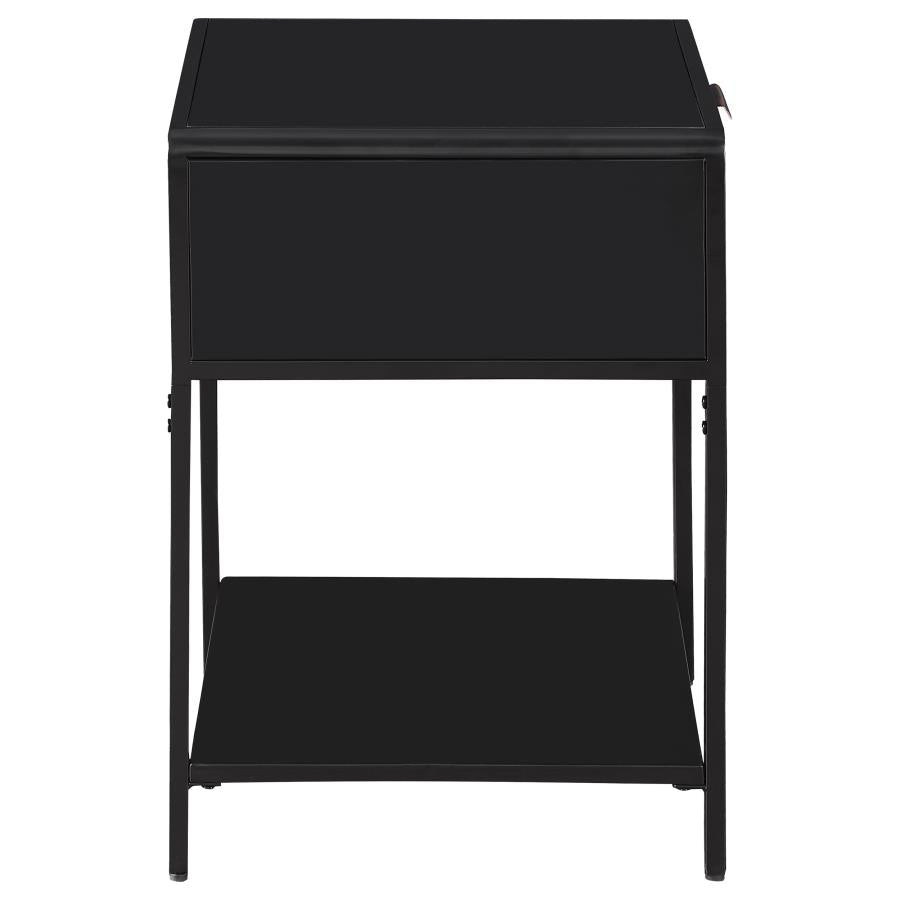 Amherst 1-drawer Radio Weave Cane Metal Bedside Table Black-zoom-8