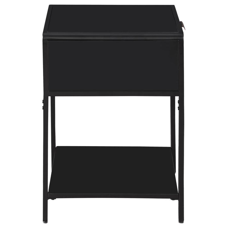 Amherst 1-drawer Radio Weave Cane Metal Bedside Table Black-zoom-