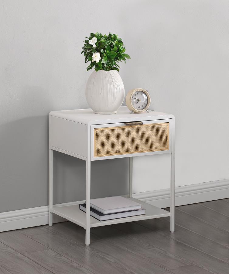 Amherst 1-drawer Radio Weave Cane Metal Bedside Table White-zoom-