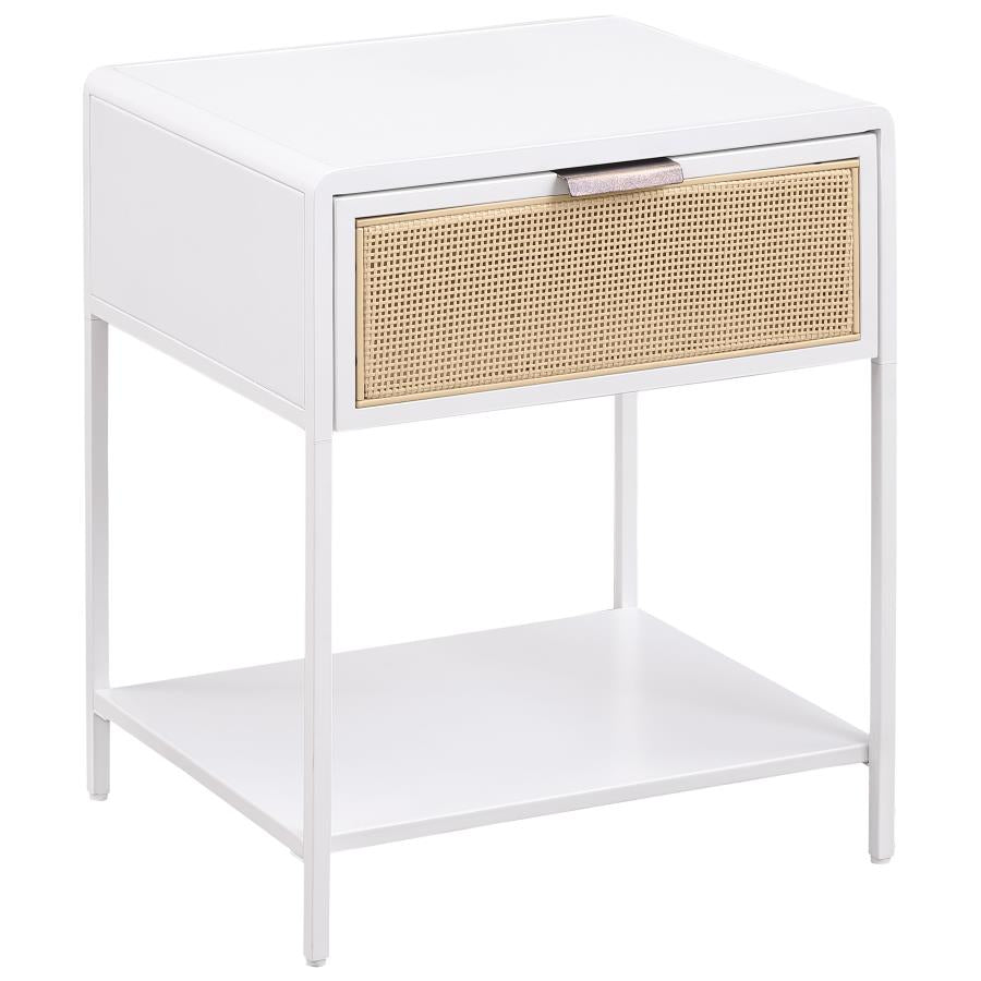 Amherst 1-drawer Radio Weave Cane Metal Bedside Table White-zoom-1