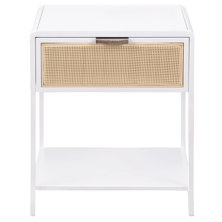 Amherst 1-drawer Radio Weave Cane Metal Bedside Table White-3