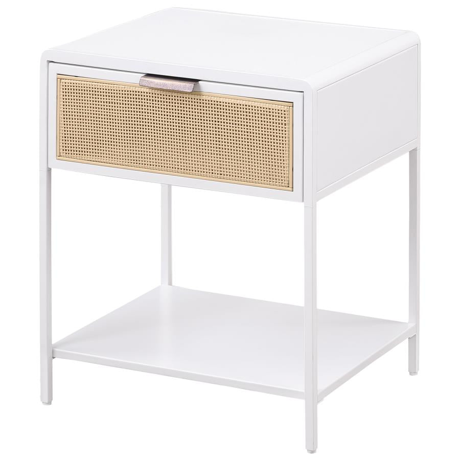 Amherst 1-drawer Radio Weave Cane Metal Bedside Table White-zoom-4