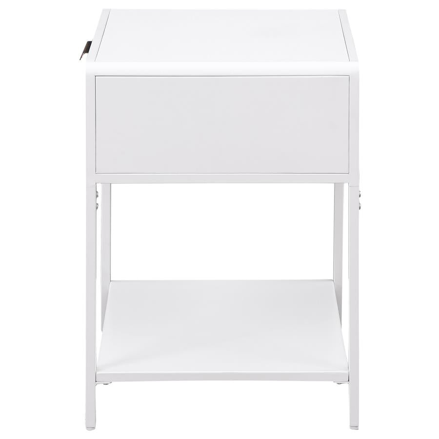 Amherst 1-drawer Radio Weave Cane Metal Bedside Table White-5