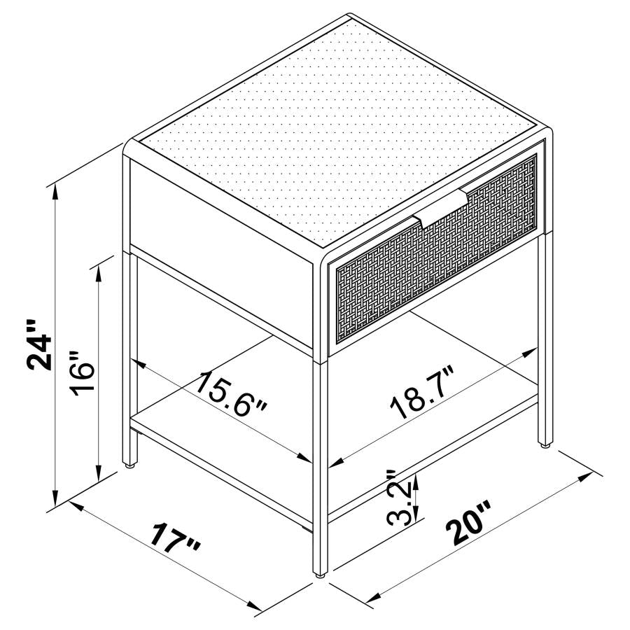 Amherst 1-drawer Radio Weave Cane Metal Bedside Table White-10