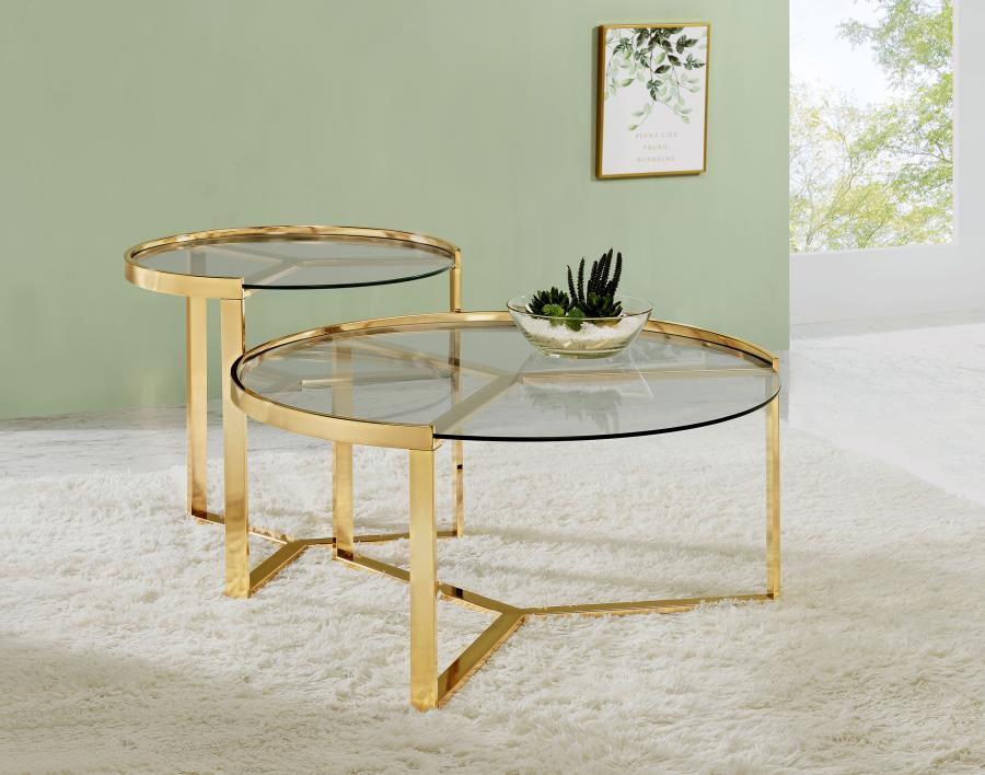 Delia 2-Piece Round Glass Top Nesting Coffee Table Gold-zoom-2