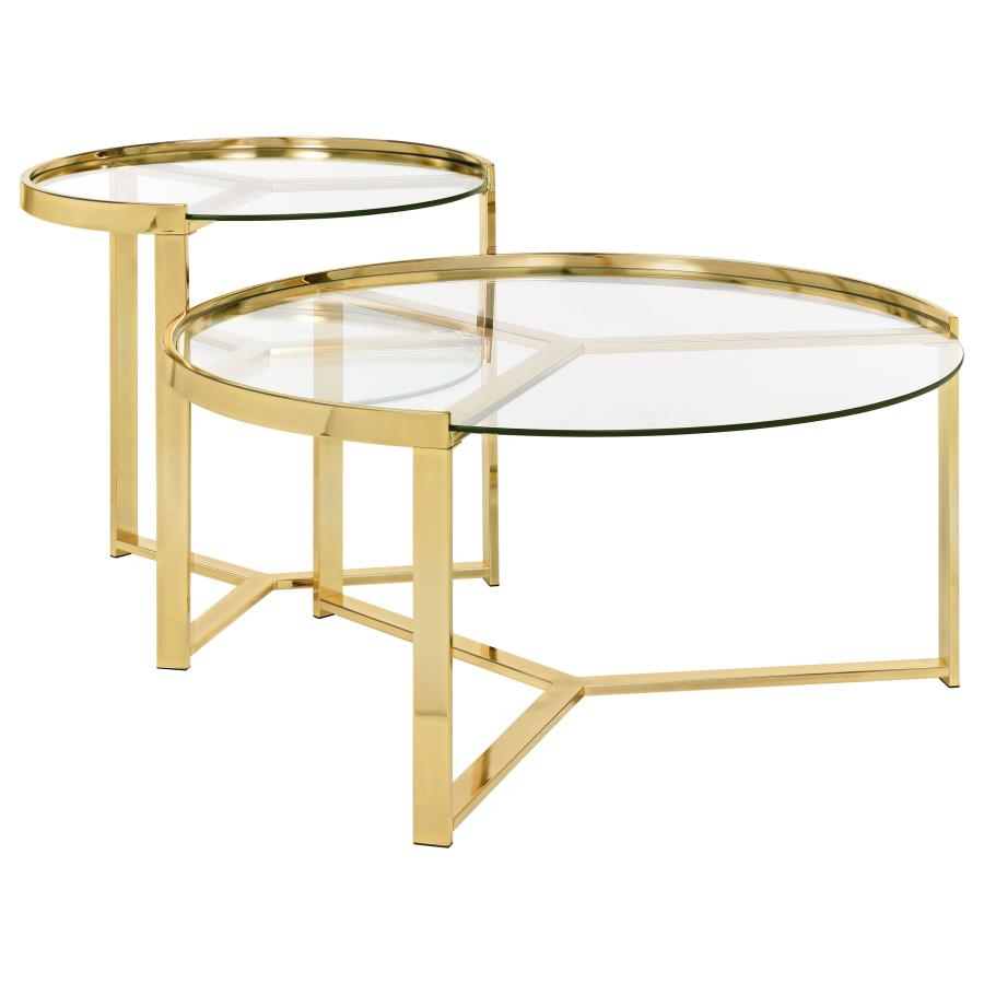 Delia 2-Piece Round Glass Top Nesting Coffee Table Gold-1