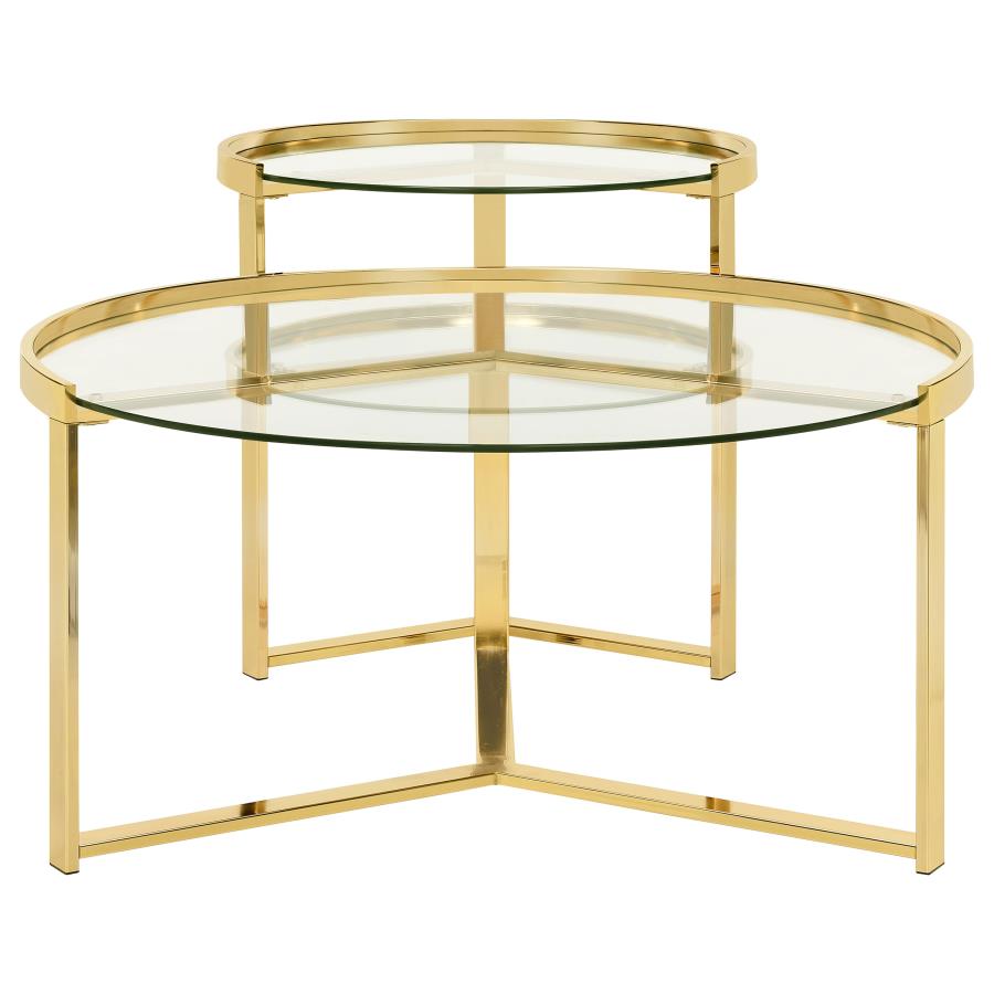 Delia 2-Piece Round Glass Top Nesting Coffee Table Gold-zoom-3