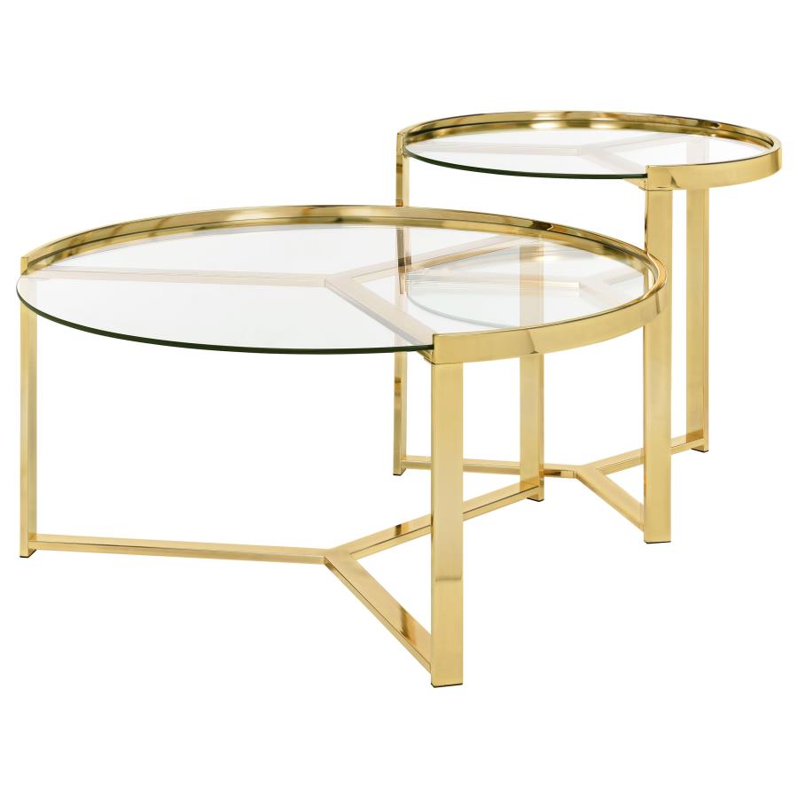 Delia 2-Piece Round Glass Top Nesting Coffee Table Gold-4