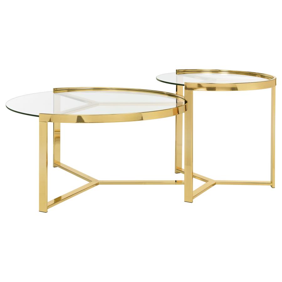 Delia 2-Piece Round Glass Top Nesting Coffee Table Gold-5