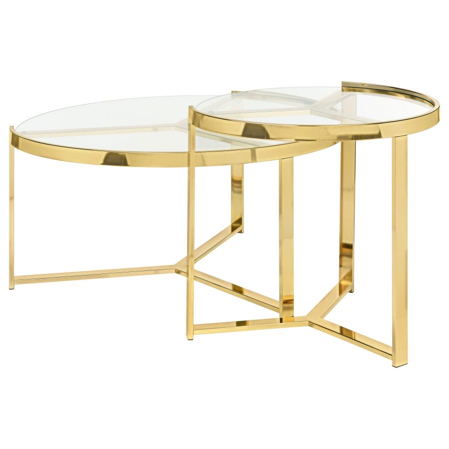 Delia 2-Piece Round Glass Top Nesting Coffee Table Gold-6