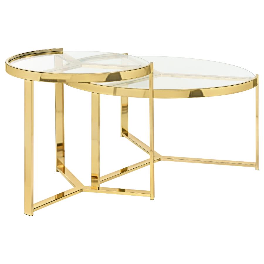 Delia 2-Piece Round Glass Top Nesting Coffee Table Gold-7