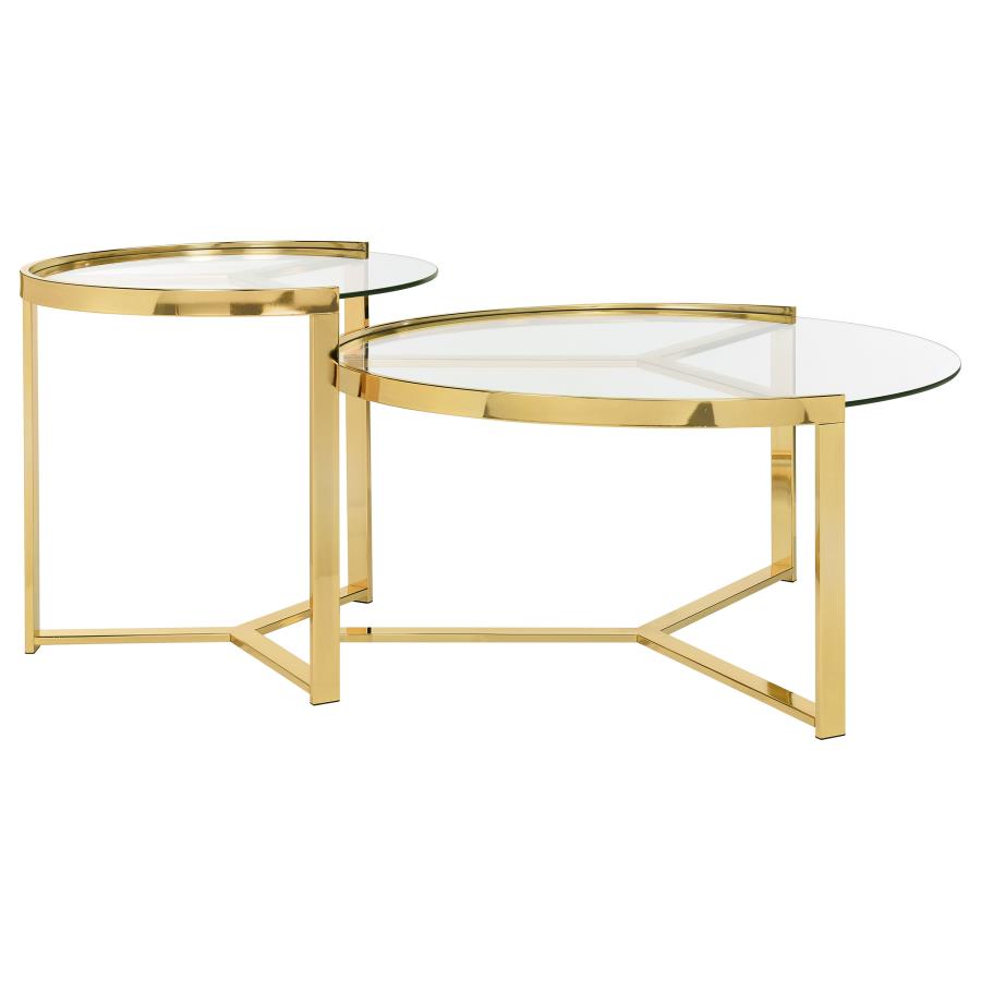 Delia 2-Piece Round Glass Top Nesting Coffee Table Gold-zoom-8