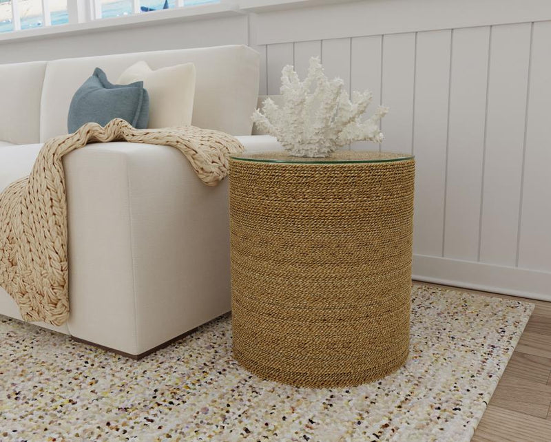 Halden Round Woven Seagrass Accent Side Table Light Brown-zoom-