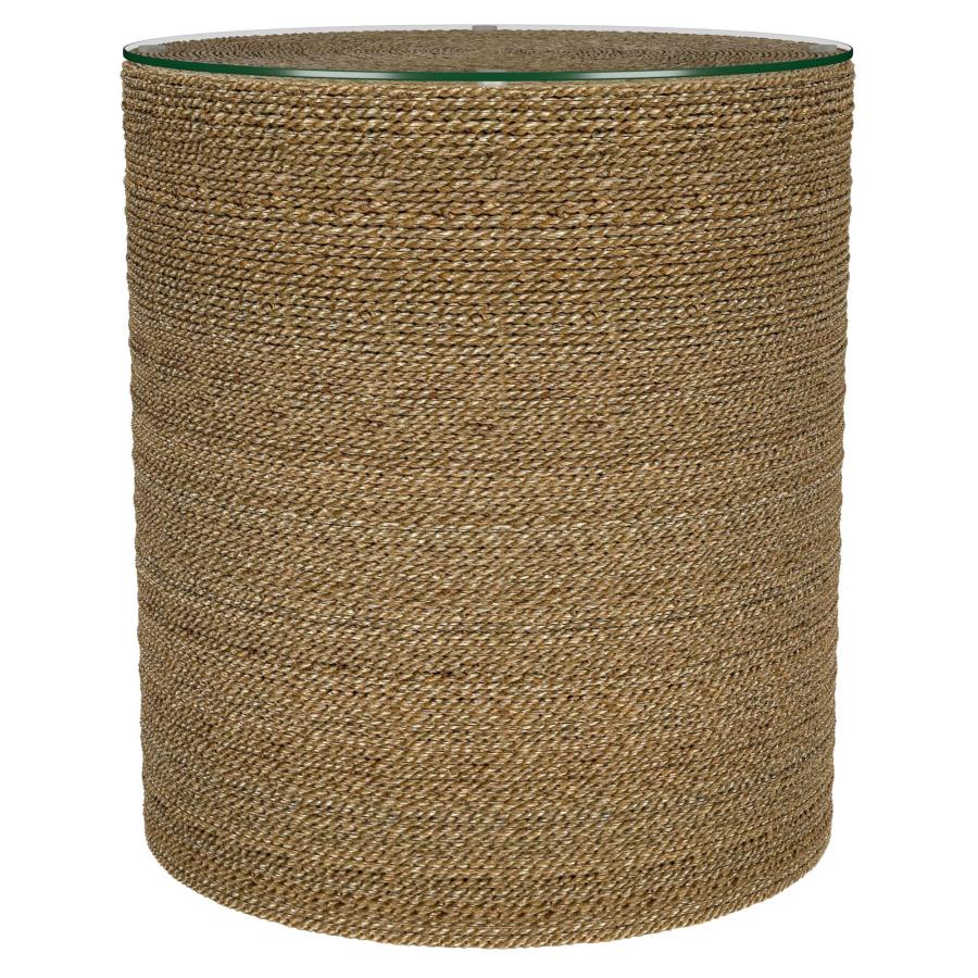 Halden Round Woven Seagrass Accent Side Table Light Brown-1