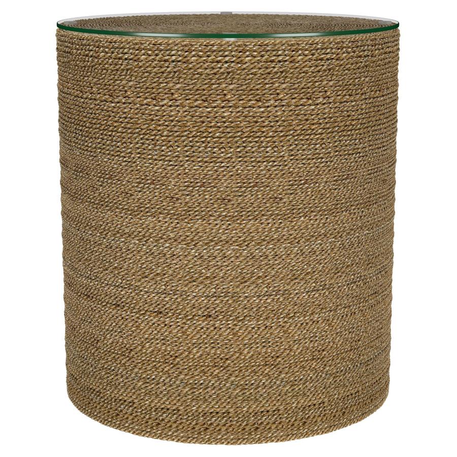 Halden Round Woven Seagrass Accent Side Table Light Brown-zoom-3