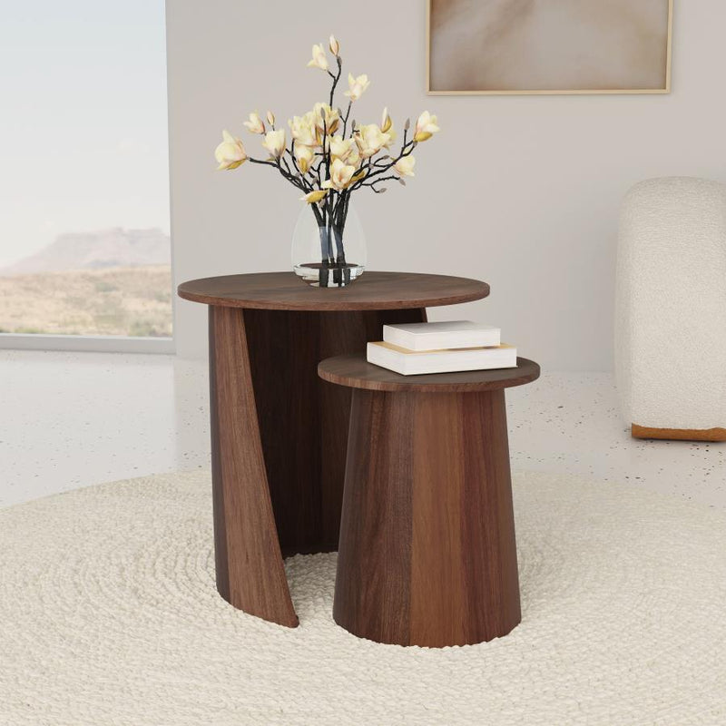 Yency 2-piece Round Mango Wood Nesting Table Set Dark Brown Mango-zoom-