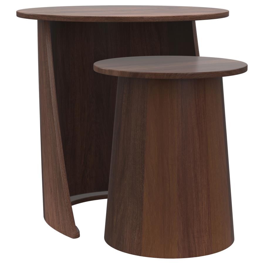 Yency 2-piece Round Mango Wood Nesting Table Set Dark Brown Mango-1