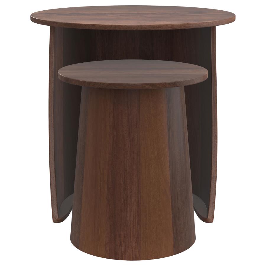 Yency 2-piece Round Mango Wood Nesting Table Set Dark Brown Mango-3