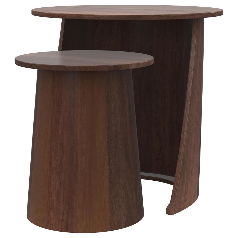 Yency 2-piece Round Mango Wood Nesting Table Set Dark Brown Mango-4