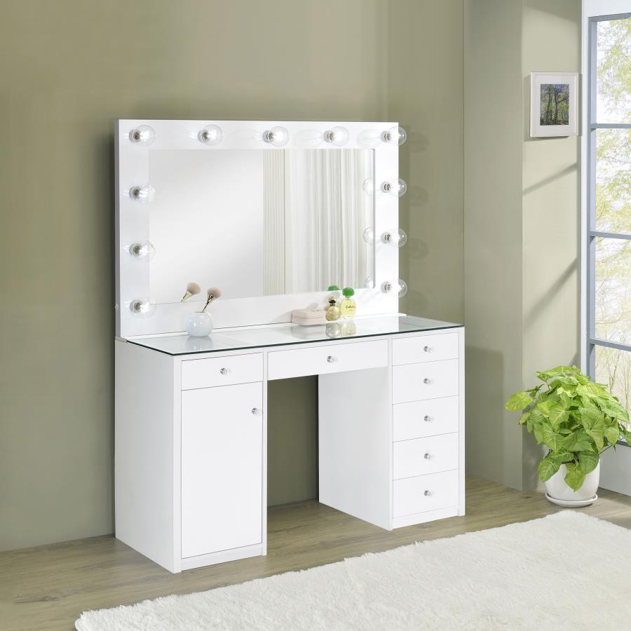 Acena 7-drawer Vanity Set with Lighting White High Gloss-zoom-2