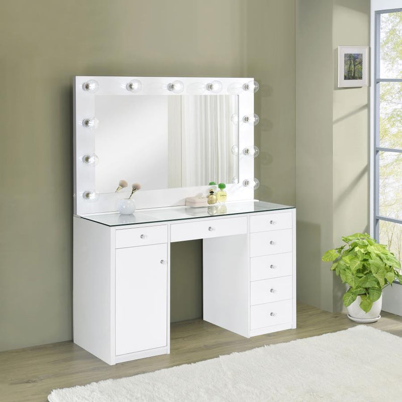 Acena 7-drawer Vanity Set with Lighting White High Gloss-zoom-