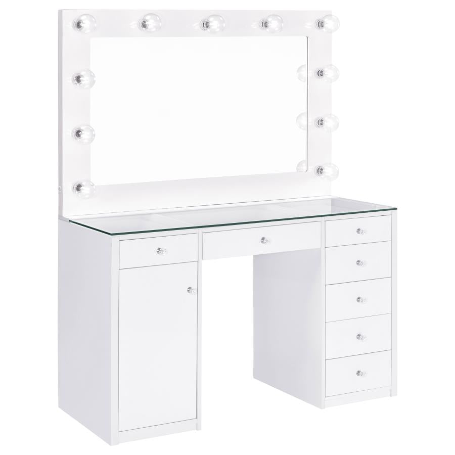 Acena 7-drawer Vanity Set with Lighting White High Gloss-1