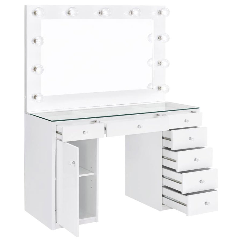 Acena 7-drawer Vanity Set with Lighting White High Gloss-zoom-
