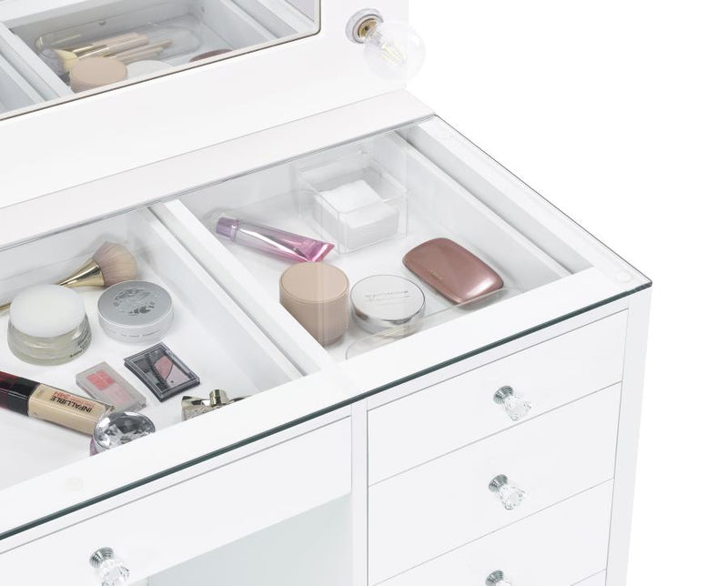 Acena 7-drawer Vanity Set with Lighting White High Gloss-zoom-