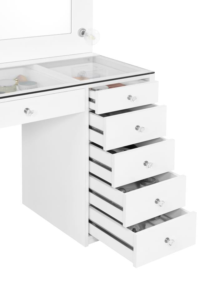 Acena 7-drawer Vanity Set with Lighting White High Gloss-zoom-5
