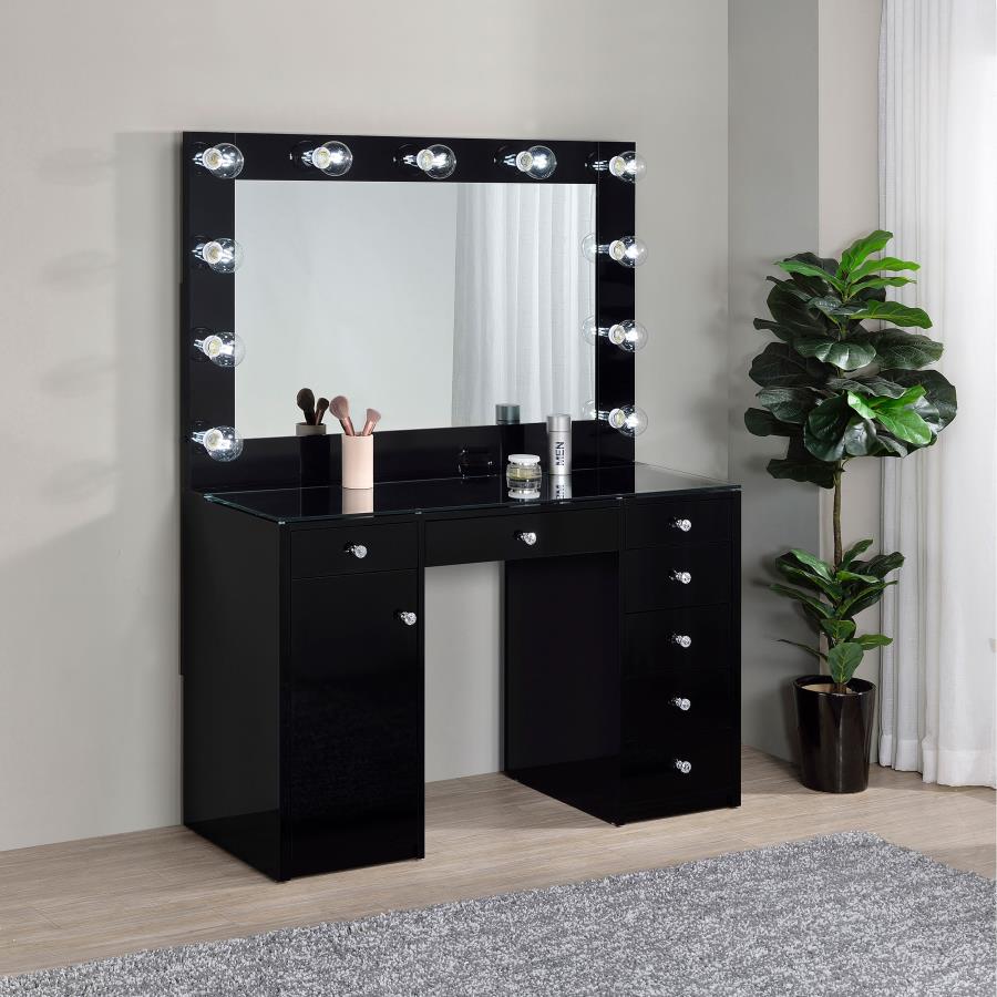 Acena 7-drawer Vanity Set with Lighting Black High Gloss-3