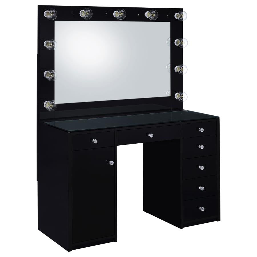 Acena 7-drawer Vanity Set with Lighting Black High Gloss-1