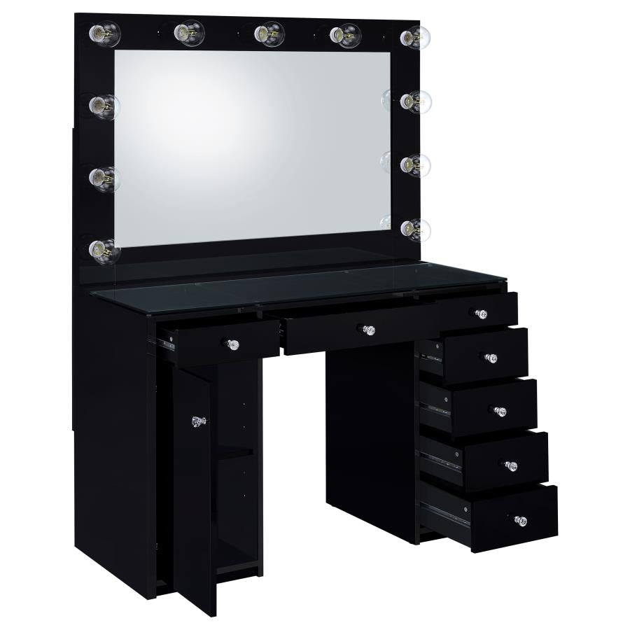 Acena 7-drawer Vanity Set with Lighting Black High Gloss-4