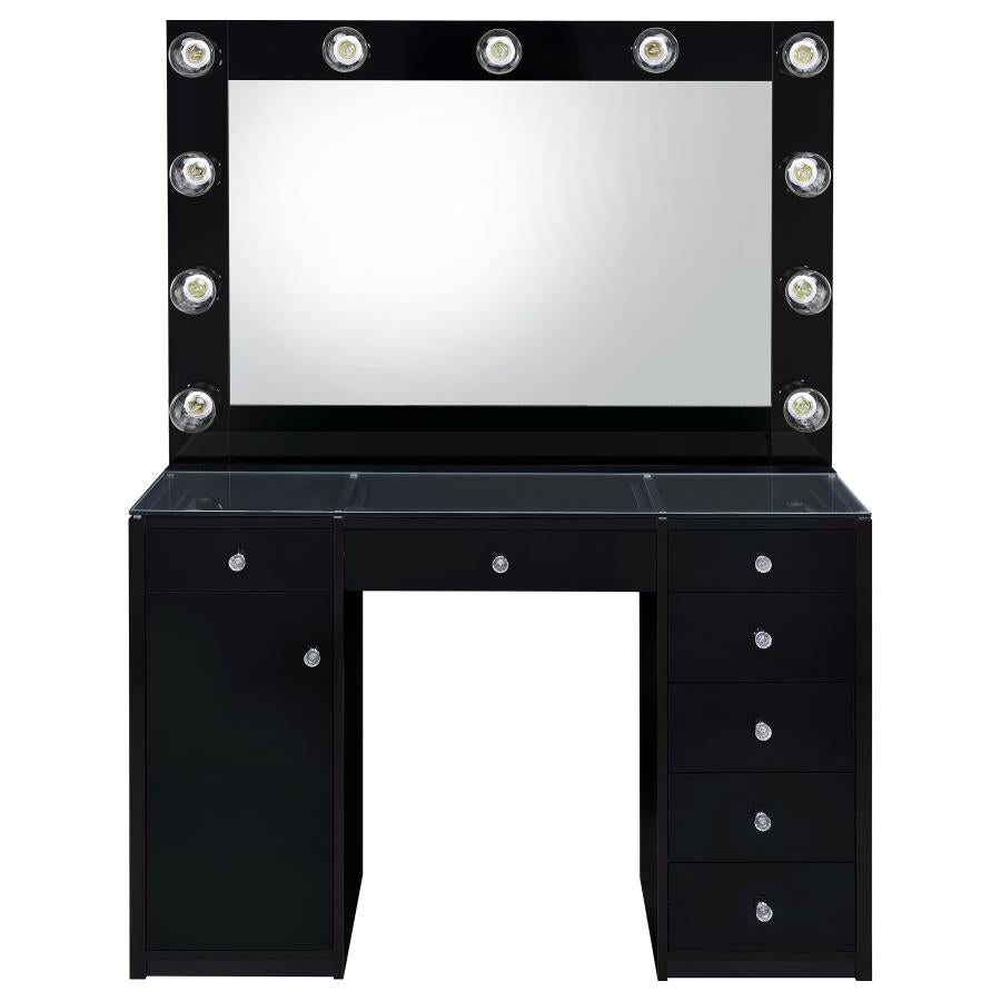 Acena 7-drawer Vanity Set with Lighting Black High Gloss-5