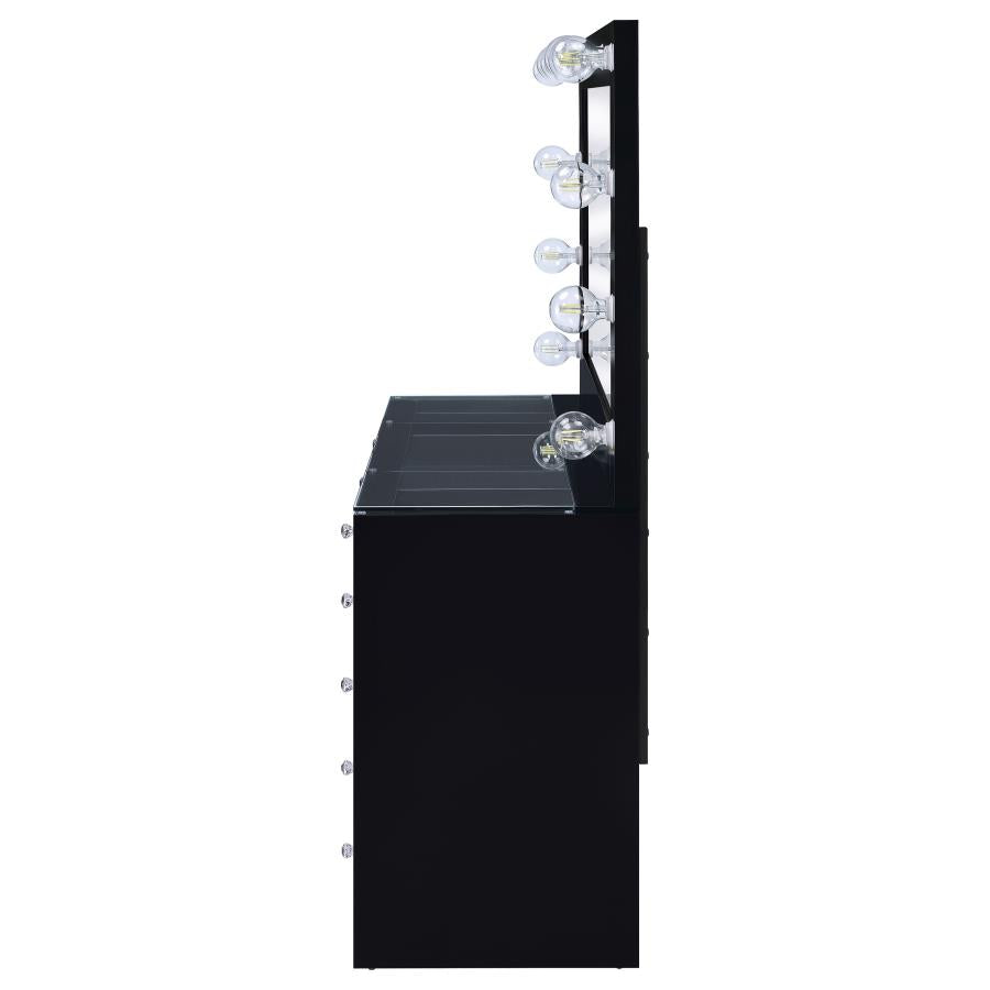 Acena 7-drawer Vanity Set with Lighting Black High Gloss-zoom-6