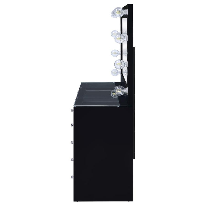 Acena 7-drawer Vanity Set with Lighting Black High Gloss-zoom-