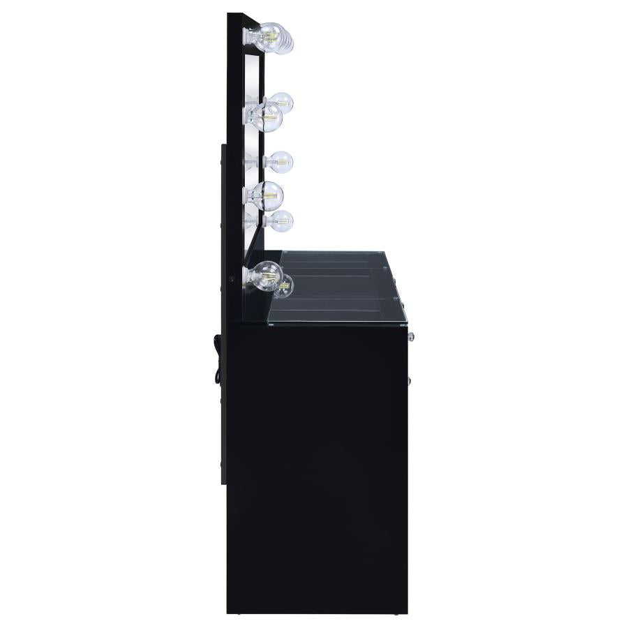 Acena 7-drawer Vanity Set with Lighting Black High Gloss-9