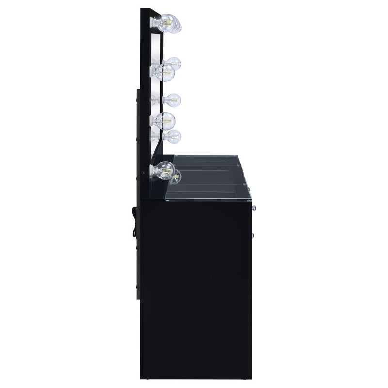 Acena 7-drawer Vanity Set with Lighting Black High Gloss-zoom-