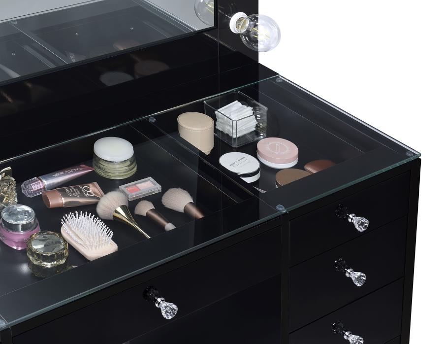 Acena 7-drawer Vanity Set with Lighting Black High Gloss-10