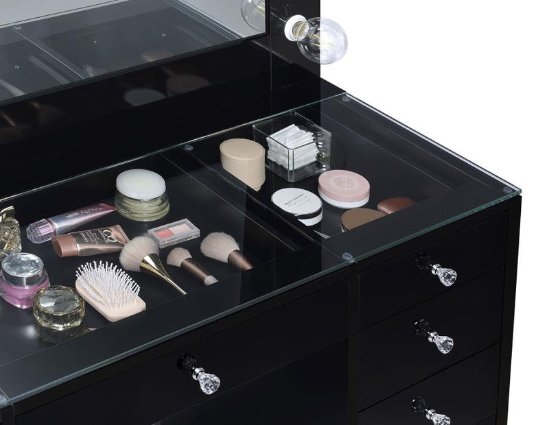 Acena 7-drawer Vanity Set with Lighting Black High Gloss-zoom-