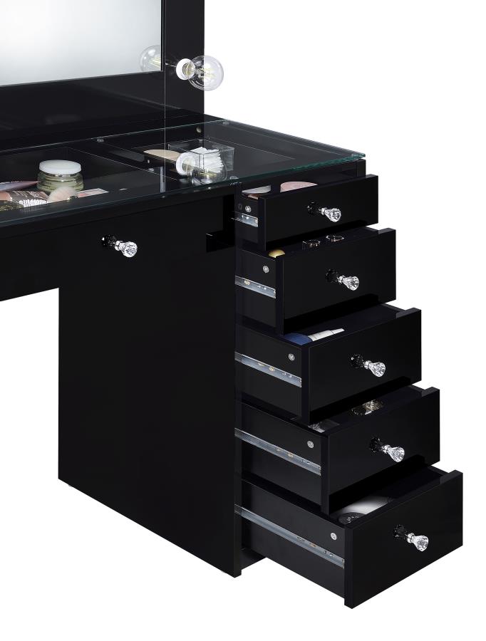 Acena 7-drawer Vanity Set with Lighting Black High Gloss-zoom-11