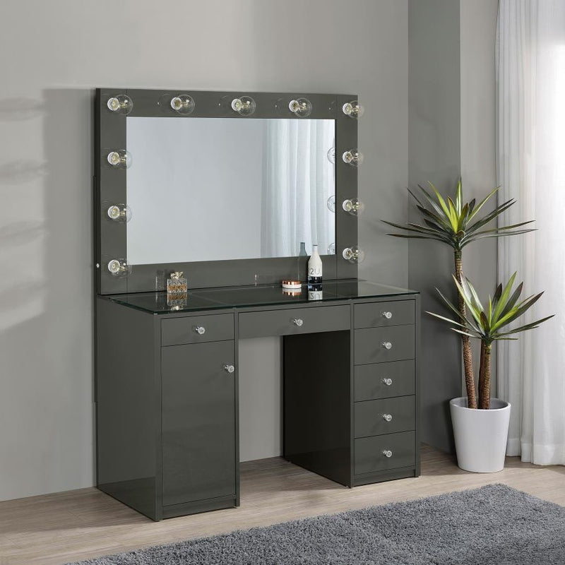 Acena 7-drawer Vanity Set with Lighting Grey High Gloss-zoom-