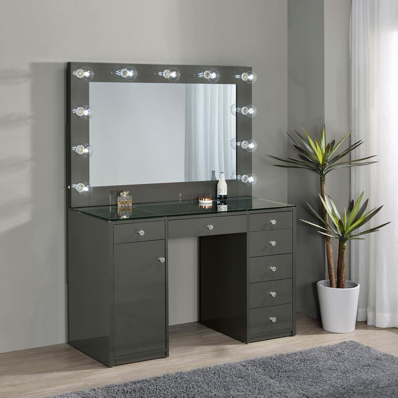 Acena 7-drawer Vanity Set with Lighting Grey High Gloss-zoom-
