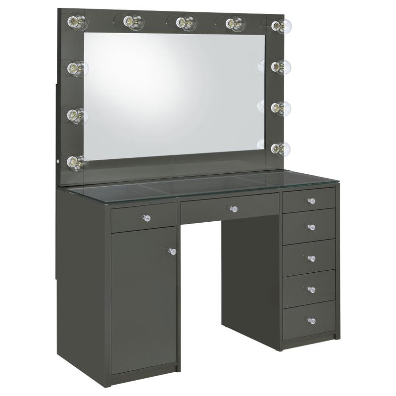 Acena 7-drawer Vanity Set with Lighting Grey High Gloss-zoom-