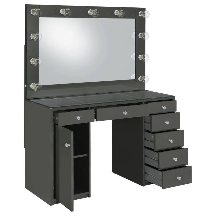 Acena 7-drawer Vanity Set with Lighting Grey High Gloss-zoom-4