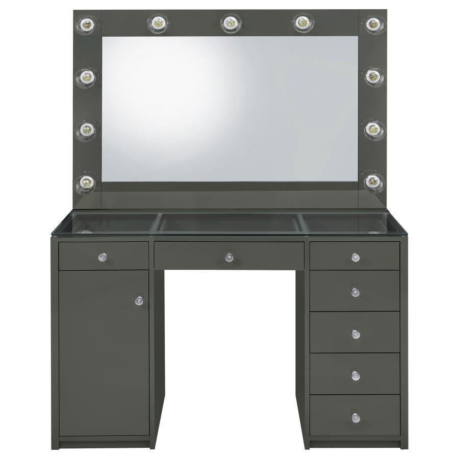 Acena 7-drawer Vanity Set with Lighting Grey High Gloss-5