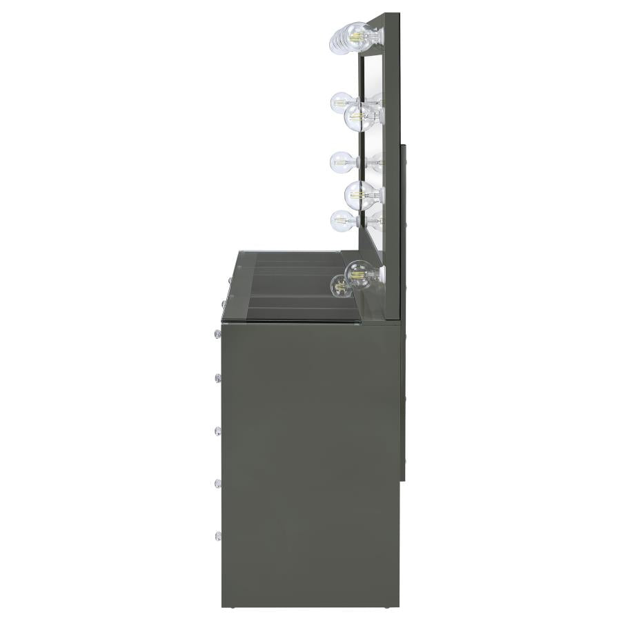 Acena 7-drawer Vanity Set with Lighting Grey High Gloss-zoom-6