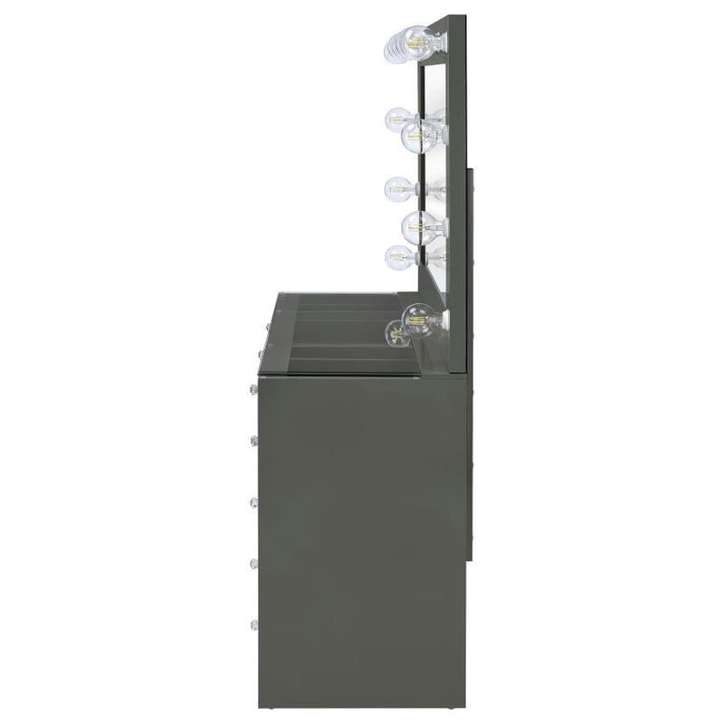 Acena 7-drawer Vanity Set with Lighting Grey High Gloss-zoom-