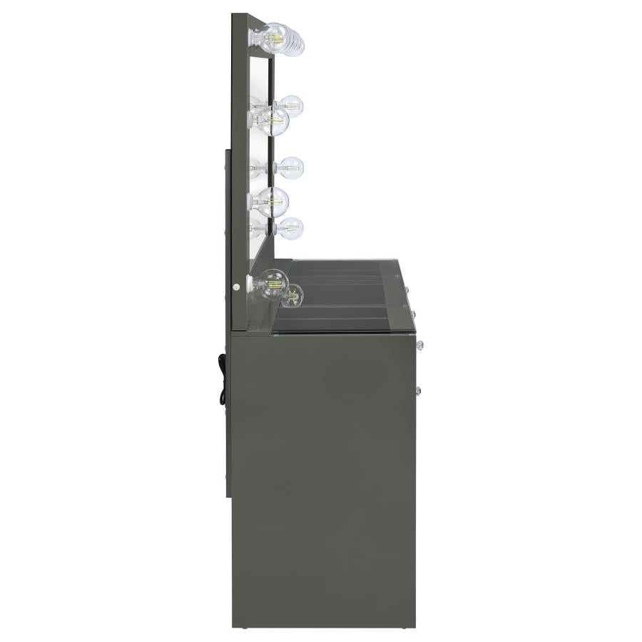 Acena 7-drawer Vanity Set with Lighting Grey High Gloss-zoom-9