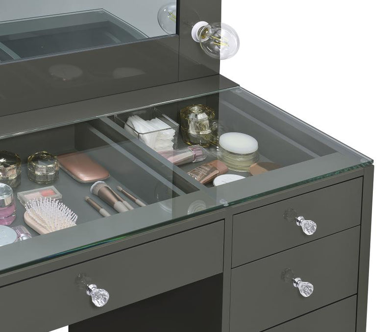 Acena 7-drawer Vanity Set with Lighting Grey High Gloss-zoom-