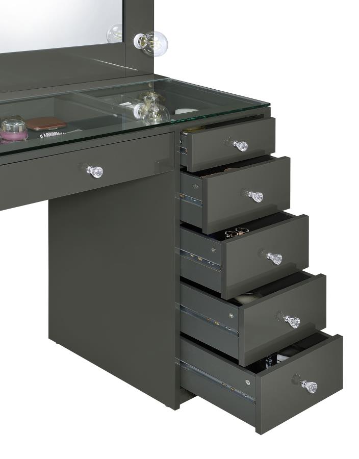 Acena 7-drawer Vanity Set with Lighting Grey High Gloss-zoom-11